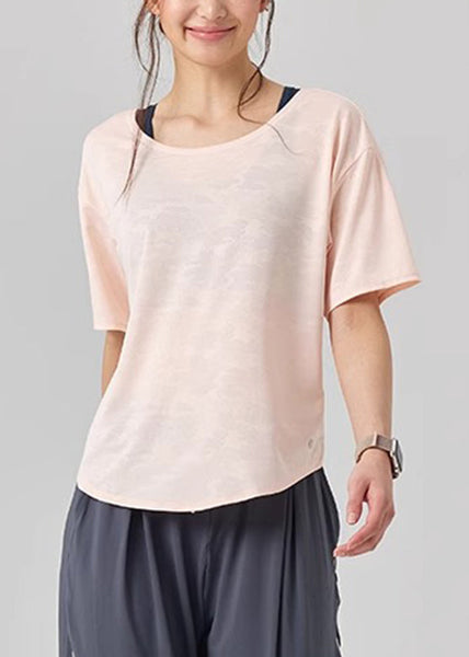 Simple Short Sleeve O-Neck Top Yoga Pink FashionChic
