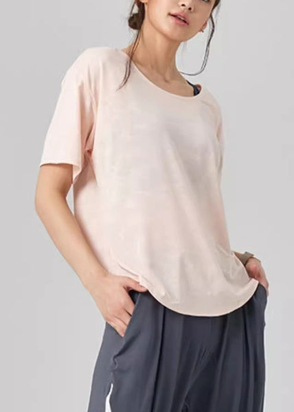 Simple Short Sleeve O-Neck Top Yoga Pink FashionChic