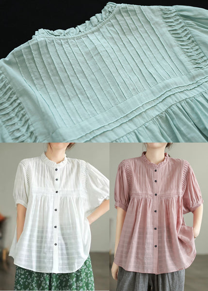 Top Oversized Blouse Simple Pink Summer Wrinkled Cotton FashionChic