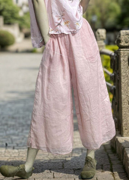 Simple Pink Pockets Elastic Waist Crop Pants Summer UU1014 SH-LF-CPTS240526