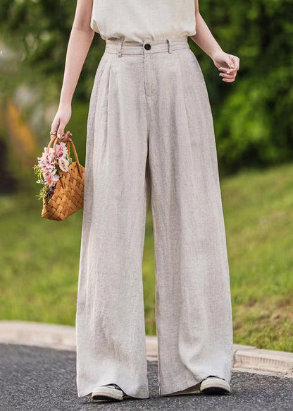 Waist Straight Pink Pants Summer Pockets High Linen Simple FashionChic