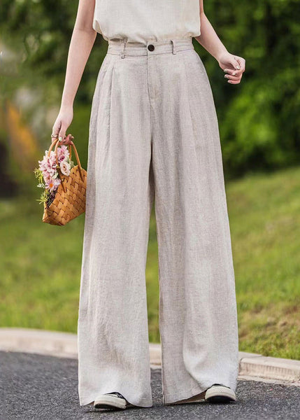 Waist Straight Pink Pants Summer Pockets High Linen Simple FashionChic