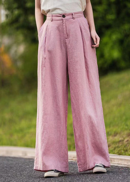 Waist Straight Pink Pants Summer Pockets High Linen Simple FashionChic