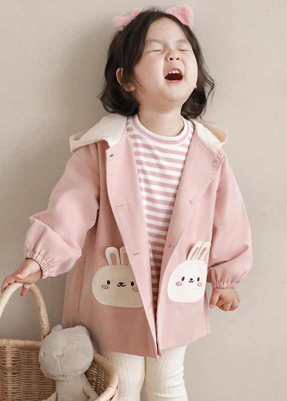 Simple Pink Print Button Girls Hooded Coat Fall QV034 MM-RCTZCGTS241026