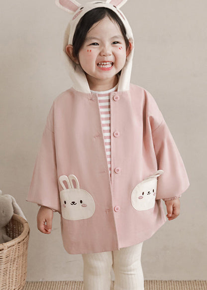 Simple Pink Print Button Girls Hooded Coat Fall QV034 MM-RCTZCGTS241026