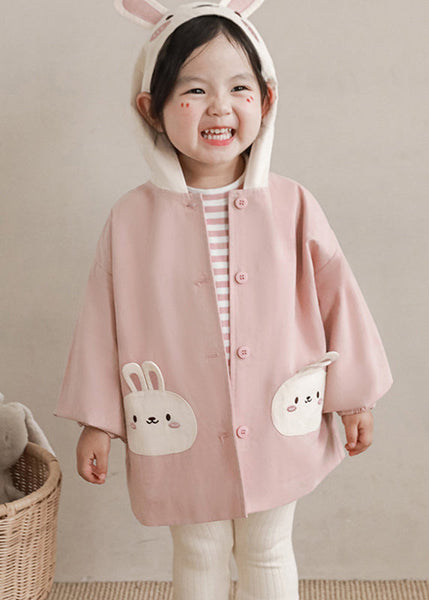 Simple Pink Print Button Girls Hooded Coat Fall QV034 MM-RCTZCGTS241026