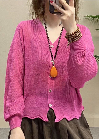 Simple Pink V Neck Button Ice Silk UPF 50+ Coat Summer BV083 MZF-LTP240702