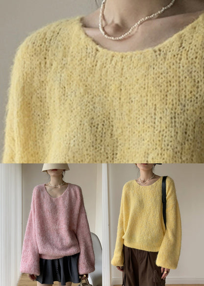 Simple Pink V Neck Cozy Cotton Knit Sweaters Winter WY021 OM-OL241106