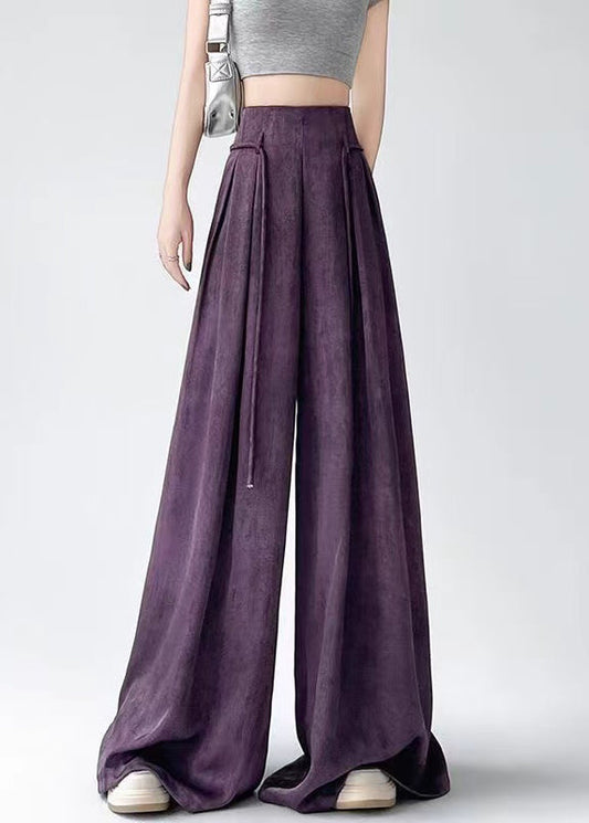 Simple Purple High Waist Ice Silk Wide Leg Pants Summer RU002 ABC