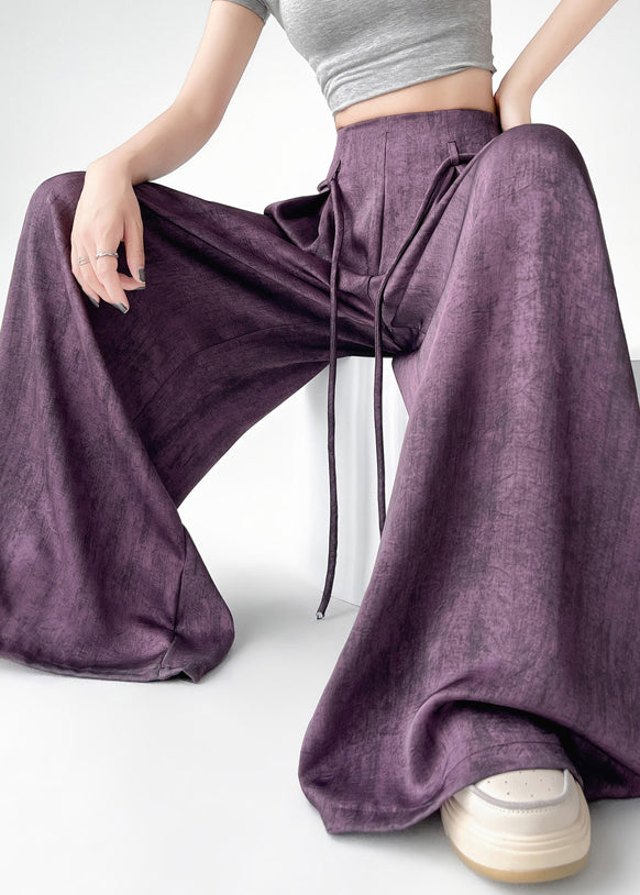 Simple Purple High Waist Ice Silk Wide Leg Pants Summer RU002 ABC