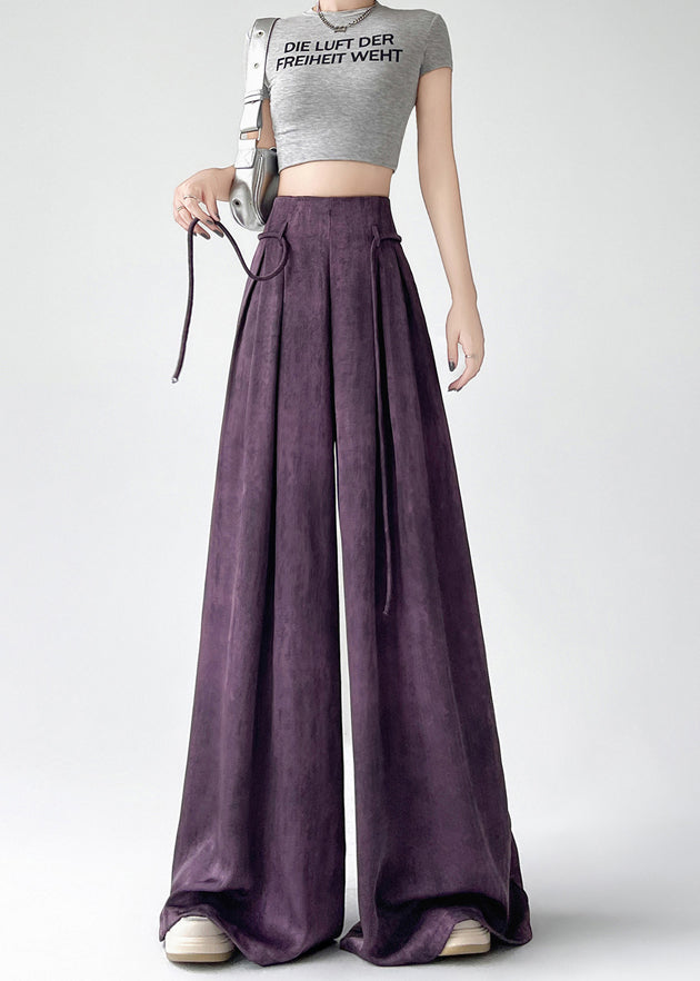 Simple Purple High Waist Ice Silk Wide Leg Pants Summer RU002 ABC