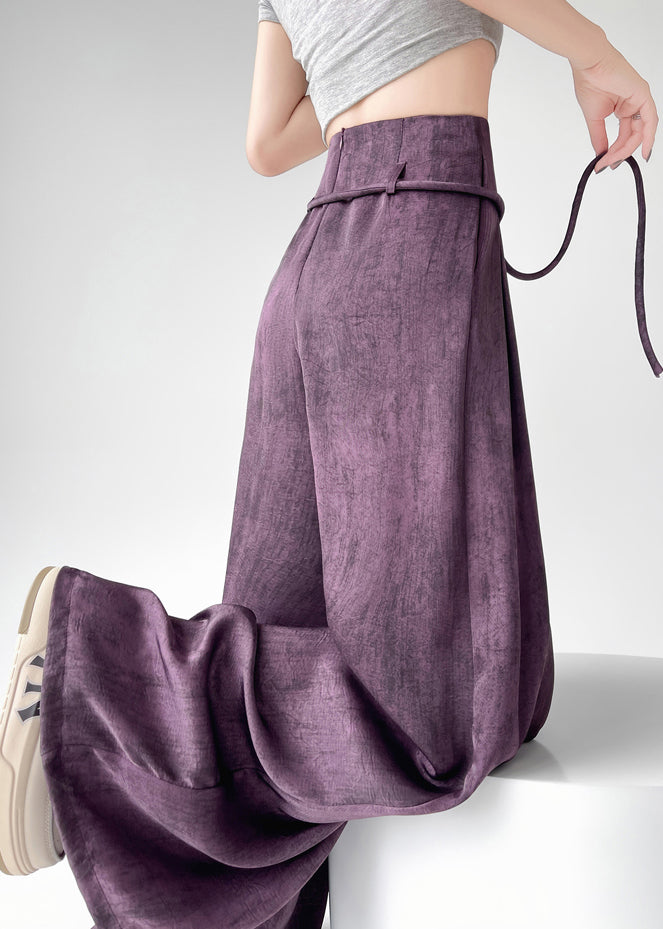 Simple Purple High Waist Ice Silk Wide Leg Pants Summer RU002 ABC