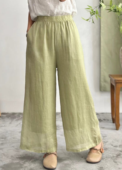Simple Purple Pockets Elastic Waist Linen Wide Leg Pants Summer JH035 MMDM-CPTS240717