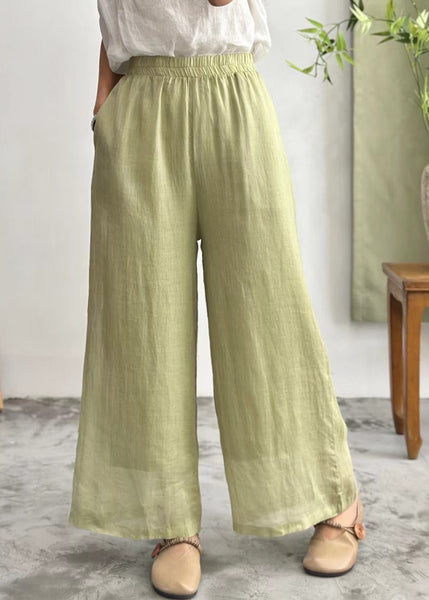 Simple Purple Pockets Elastic Waist Linen Wide Leg Pants Summer JH035 MMDM-CPTS240717
