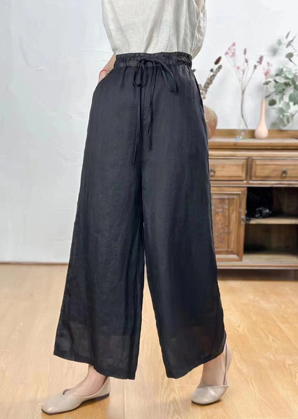 Simple Purple Pockets Elastic Waist Linen Wide Leg Pants Summer JH035 MMDM-CPTS240717