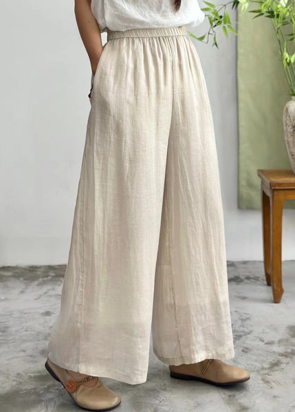 Simple Purple Pockets Elastic Waist Linen Wide Leg Pants Summer JH035 MMDM-CPTS240717