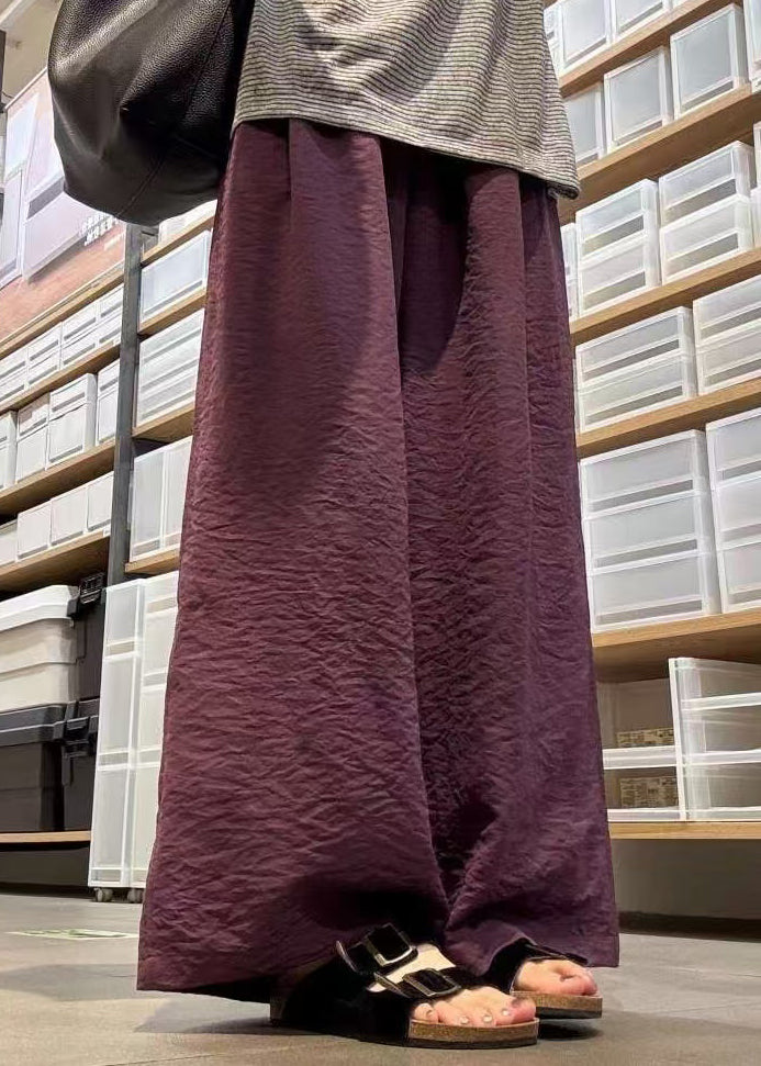 Elastic Leg Pants Wide Solid Waist Simple Fall Cotton Purple FashionChic