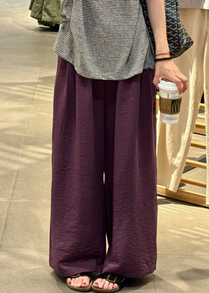 Elastic Leg Pants Wide Solid Waist Simple Fall Cotton Purple FashionChic