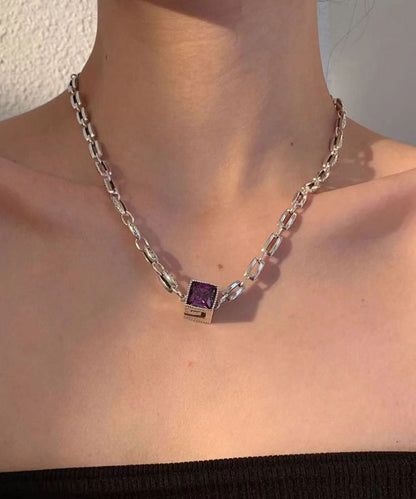 Simple Purple Sterling Silver Crystal Pendant Necklace KX1005 Ada Fashion