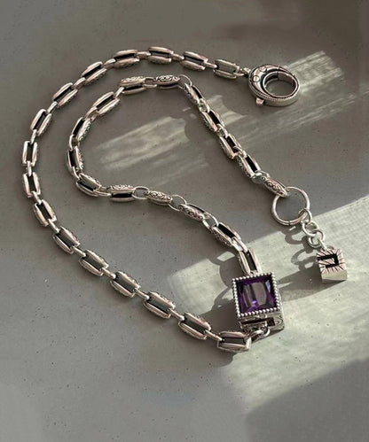 Simple Purple Sterling Silver Crystal Pendant Necklace KX1005 Ada Fashion