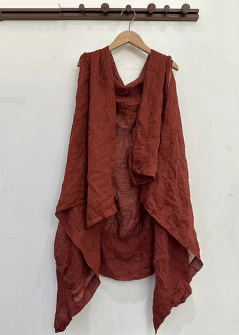 Simple Red Asymmetrical Solid Linen Cardigan Sleeveless MN074 MMDM-CDG240704