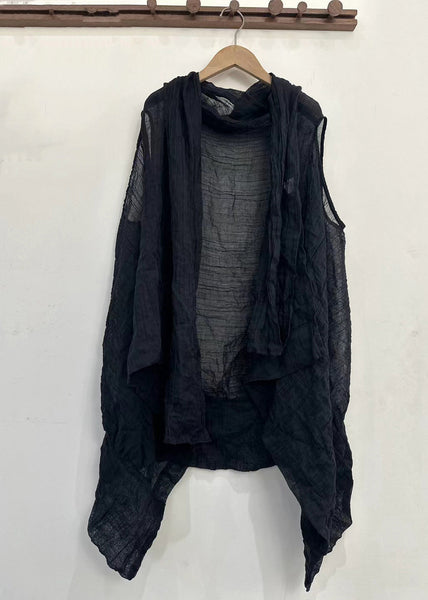 Simple Red Asymmetrical Solid Linen Cardigan Sleeveless MN074 MMDM-CDG240704