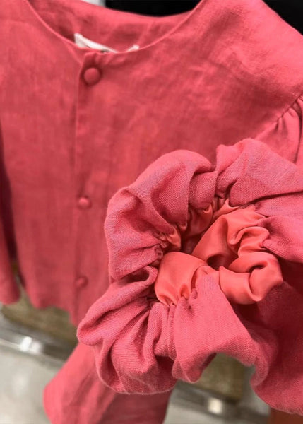 Simple Red Button O-Neck Patchwork Cotton Shirts Puff Sleeve AL1029 Genistyle Shop