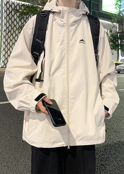 Coats Mens Simple Solid Red Zippered Hooded Cotton Spring FashionChic