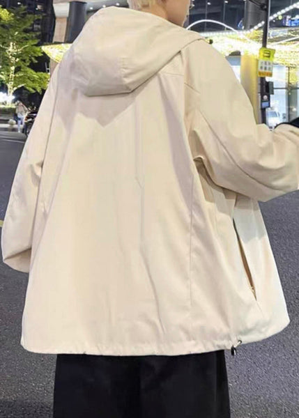 Coats Mens Simple Solid Red Zippered Hooded Cotton Spring FashionChic