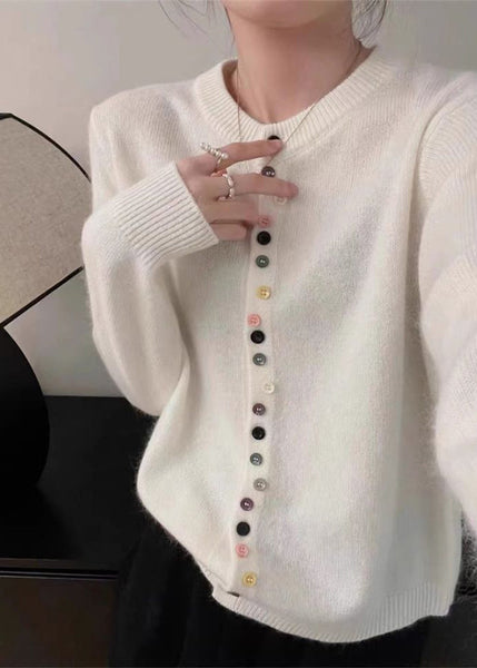 Simple Red O Neck Button Solid Woolen Coats Spring TF025