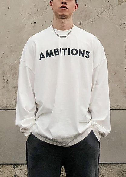 O-Neck Shirt Letter Spring Cotton T Mens Solid Simple Red FashionChic