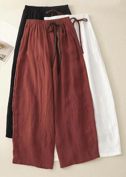 Simple Red Solid Elastic Waist Cotton Crop Pants Summer GG022 MZF-CPTS240610