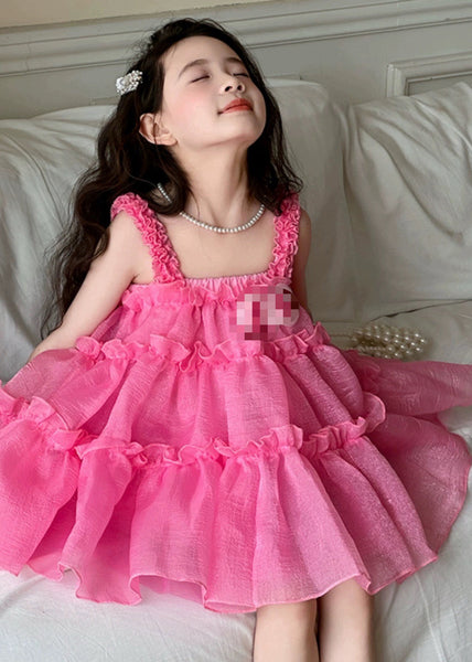 Simple Red Square Collar Chiffon Kids Dress And Shorts Two Pieces Set Summer EW027 WS-JRTZTPGIEC240810