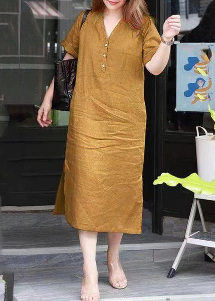 Simple Red V Neck Patchwork Side Open Long Dresses Summer VB1027 Ada Fashion