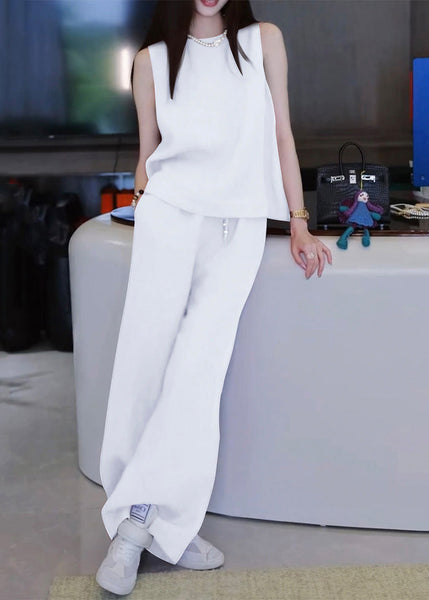 Neck Set Pieces Pants Two Linen Rose O And Simple Tank Solid FashionChic