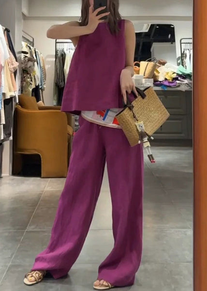 Neck Set Pieces Pants Two Linen Rose O And Simple Tank Solid FashionChic