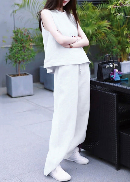 Neck Set Pieces Pants Two Linen Rose O And Simple Tank Solid FashionChic