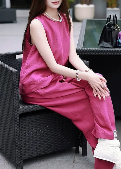 Neck Set Pieces Pants Two Linen Rose O And Simple Tank Solid FashionChic