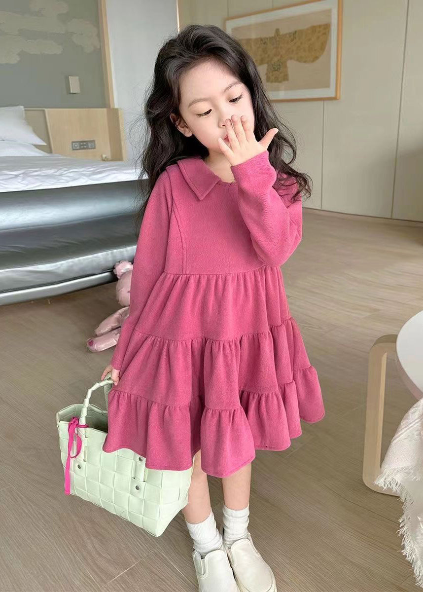 Simple Rose Patchwork Wrinkled Kids Long Dresses Fall SS1041 MM-RCTZ-FDL240601