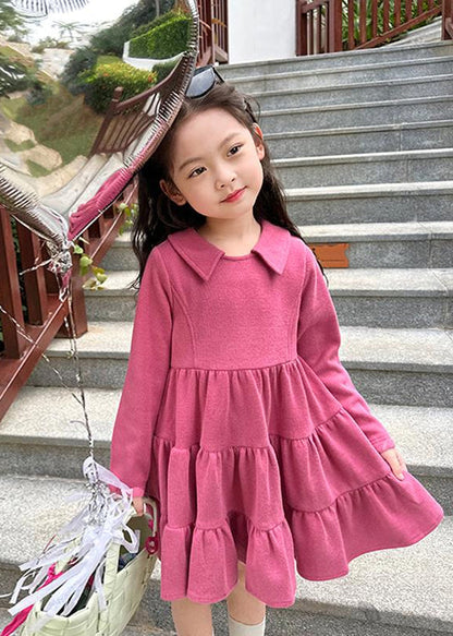 Simple Rose Patchwork Wrinkled Kids Long Dresses Fall SS1041 MM-RCTZ-FDL240601