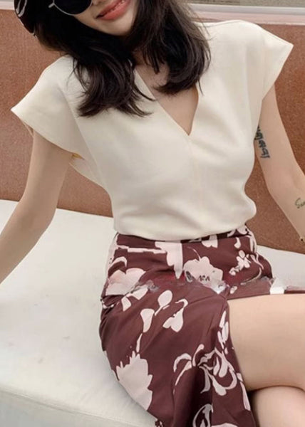 Neck Summer T V Shirts Cotton Rose Solid Simple FashionChic