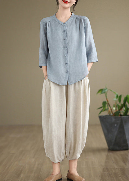 Simple Linen Outfits Blue Oversized Summer Two Sea Set Piece FashionChic