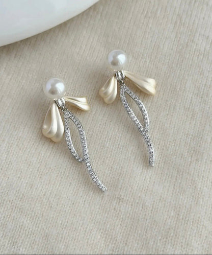 Simple Silk Alloy Butterfly Zircon Pearl Tassel Drop Earrings QQ006 JEW-EAR240811