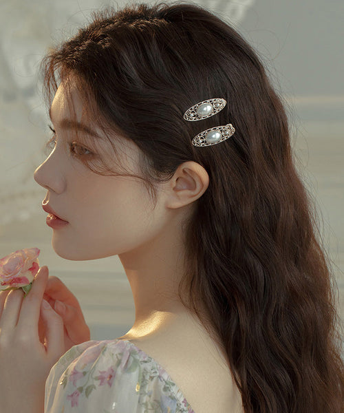 Simple Silk Alloy Pearl Hollow Out Hairpin QJ045 JEW-HAI241021