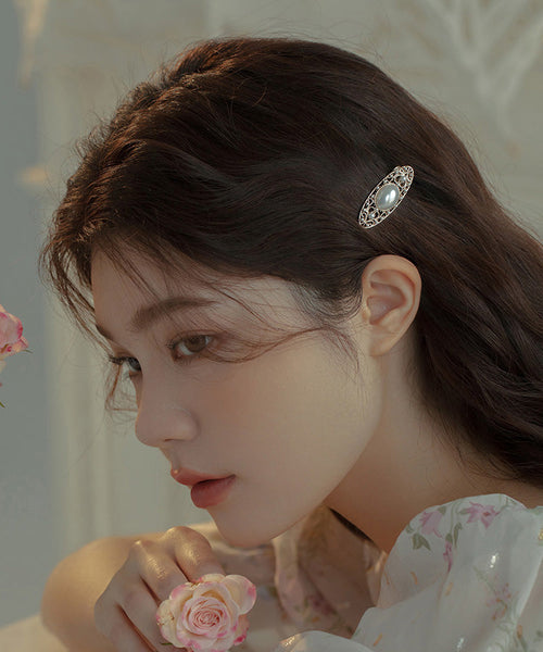 Simple Silk Alloy Pearl Hollow Out Hairpin QJ045 JEW-HAI241021