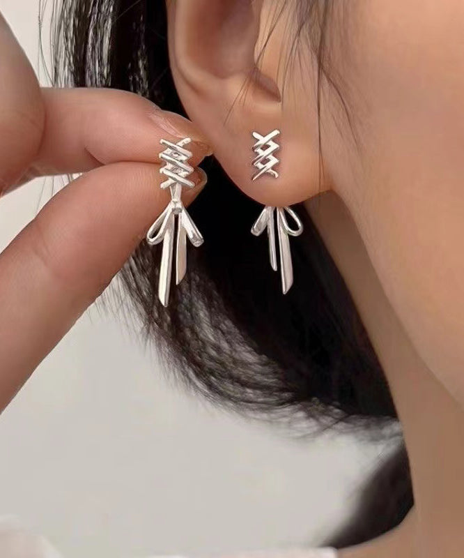 Simple Silk Sterling Silver Bow Stud Earrings GH1054 Ada Fashion