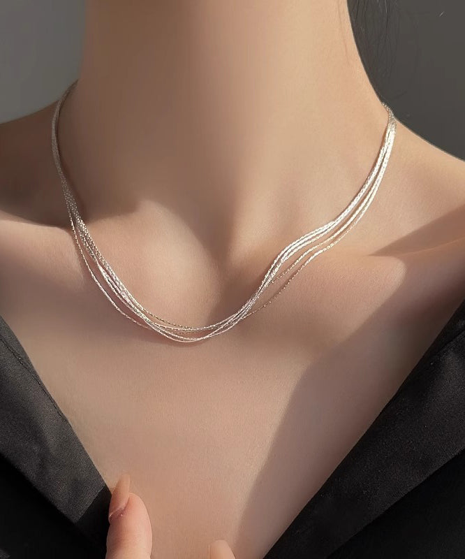 Simple Silk Sterling Silver Layered Necklace PO026 JEW-NLC240729