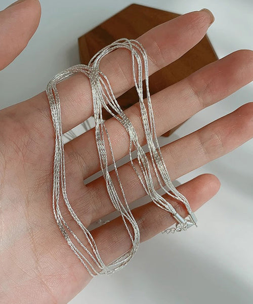 Simple Silk Sterling Silver Layered Necklace PO026 JEW-NLC240729