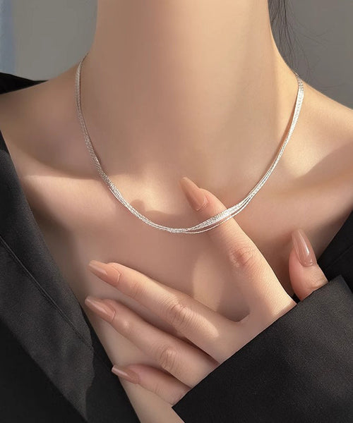 Simple Silk Sterling Silver Layered Necklace PO026 JEW-NLC240729