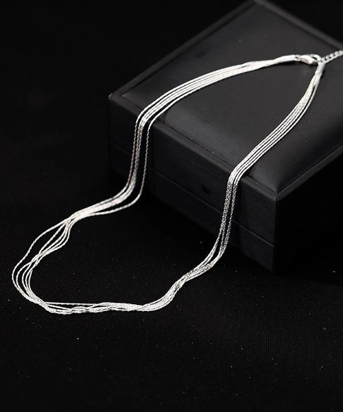 Simple Silk Sterling Silver Layered Necklace PO026 JEW-NLC240729